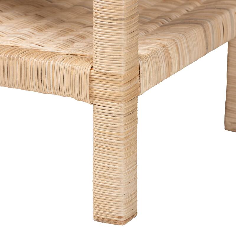 Sumana Bohemian Scallop Natural Rattan and Mahogany Side Table