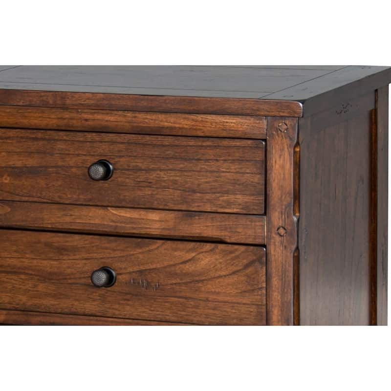 Odell Nightstand, 3 Drawers, Bronze, Rustic Dark Brown Solid Wood