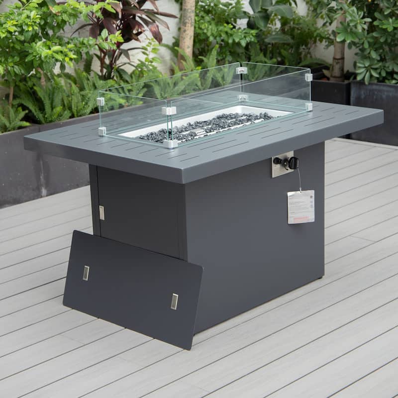 LeisureMod Chelsea 44" Modern 55000 BTU Propane Patio Fire Pit Table with Wind Guard for Porch Backyard Garden Decor