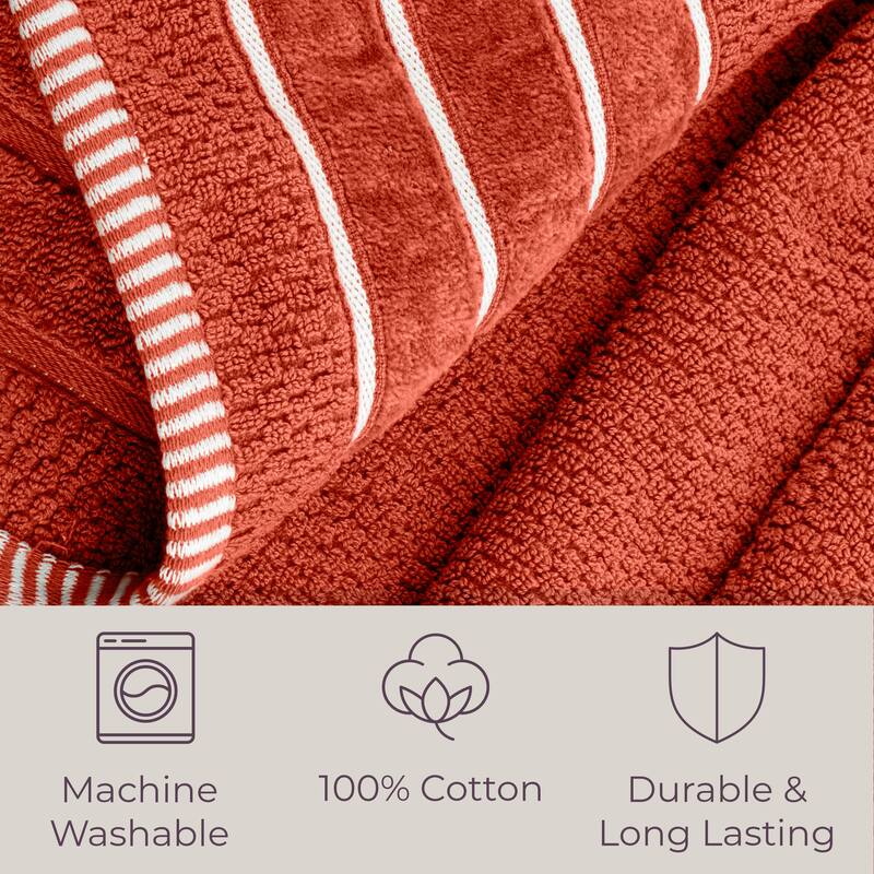 6-Piece Towel Set - Combed Cotton Rice Weave Bathroom Accessories by Lavish Home (Brick)
