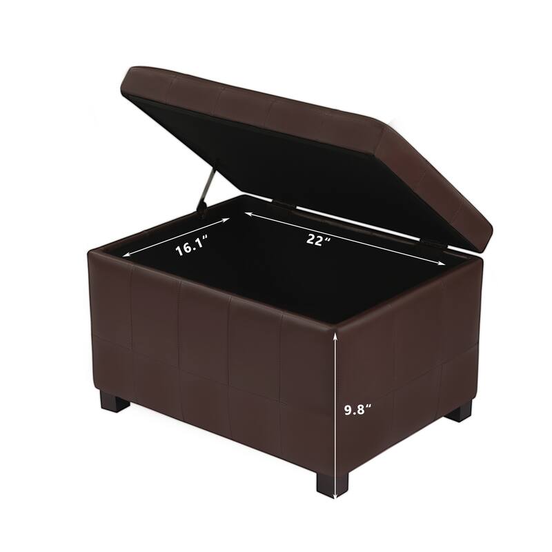 Adeco 24'' Faux Leather Storage Ottoman Bench with Tufted Top