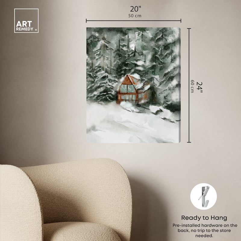 Art Remedy Winter In December Gallery Wrapped Landscape 1 Piece Canvas Wall Art Watercolor Style
