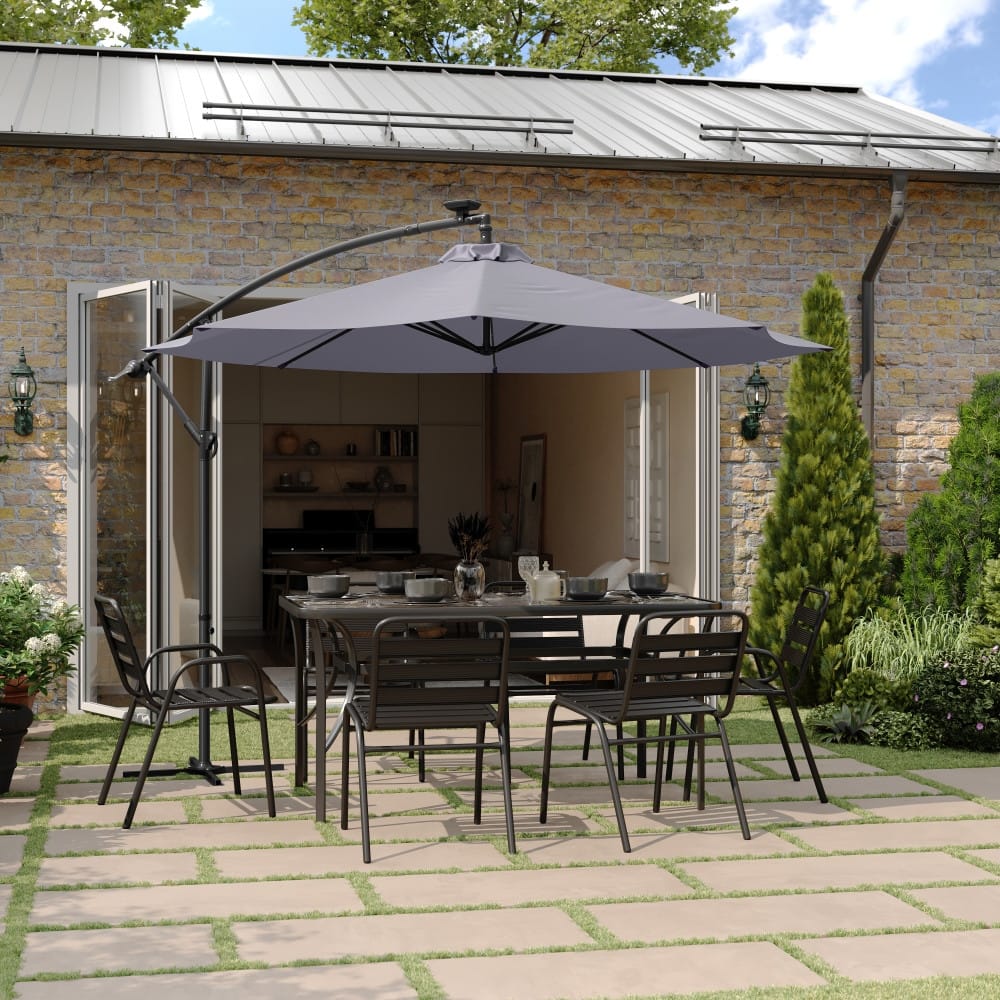 Commercial 10 FT Solar LED Light Cantilever Umbrella with Crank and Tilt-Tan