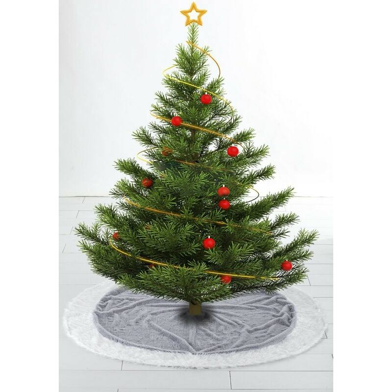 Christmas Tree Skirt with Fur Holiday Home Decorations - 35in - Silver