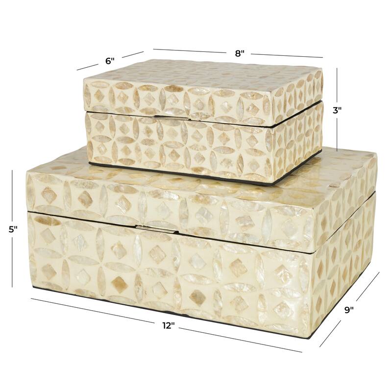 Mother of Pearl Shell Handmade Decorative Box - Set of 2 Beige, Black, Cream, White, Blue, Light Blue - Roche River Decor