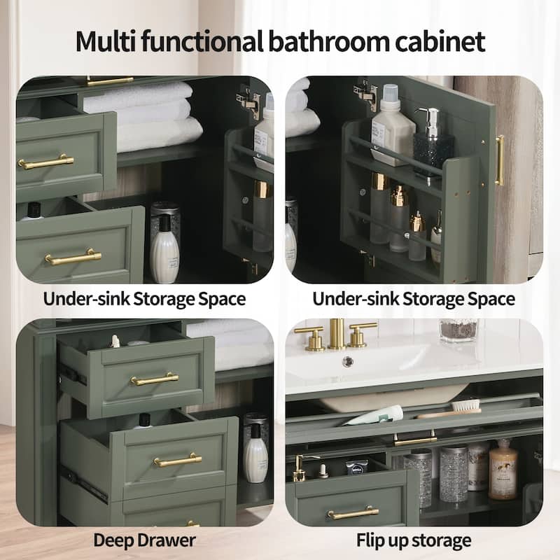 Modern 36" Freestanding Bathroom Vanity Cabinet Wood Frame with Ceramic Sink and Divided Drawers