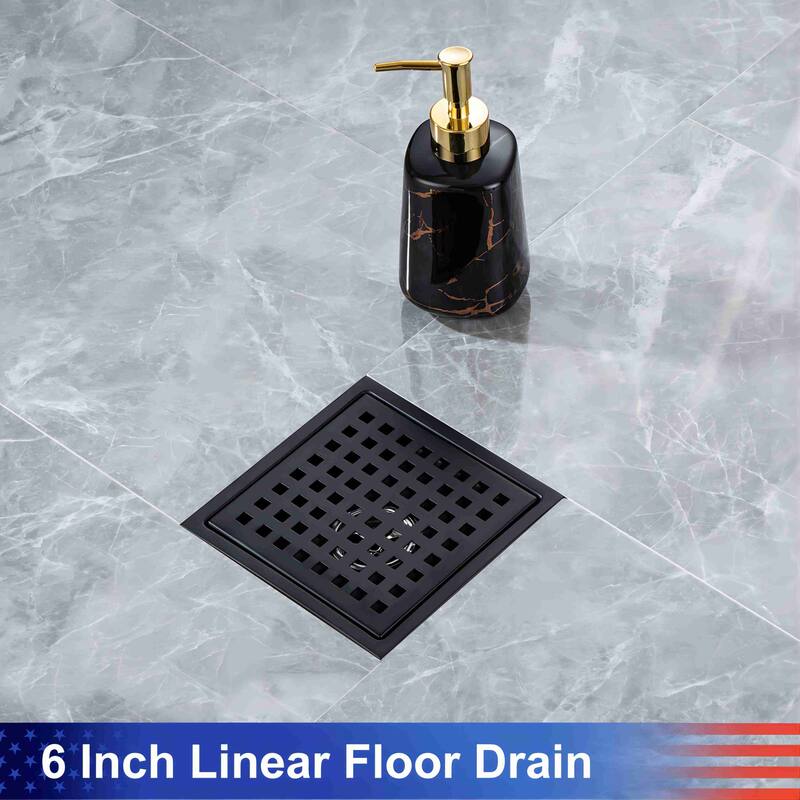 6'' W Grid Shower Drain, Matte Black Bed Bath & Beyond 39029179