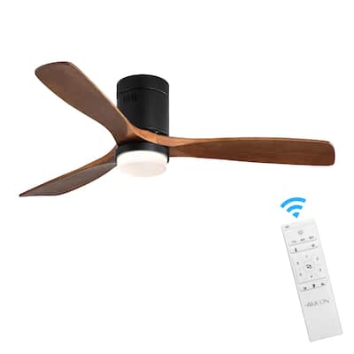 Ultra Quiet 52" Solid Wood Ceiling Fan with Lights and Remote Control, Reversible Blades, 6-Speed, Dimmable LED Kit, Matte Black