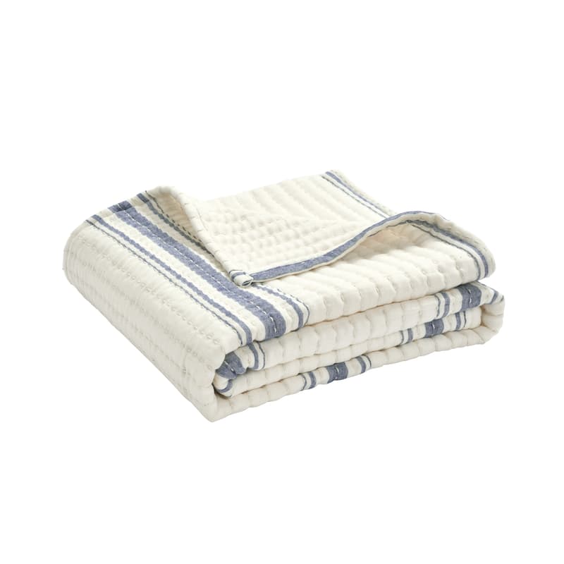 Lush Decor Farmhouse Stripe Kantha Pick Stitch Yarn Dyed Cotton Woven Throw Blanket
