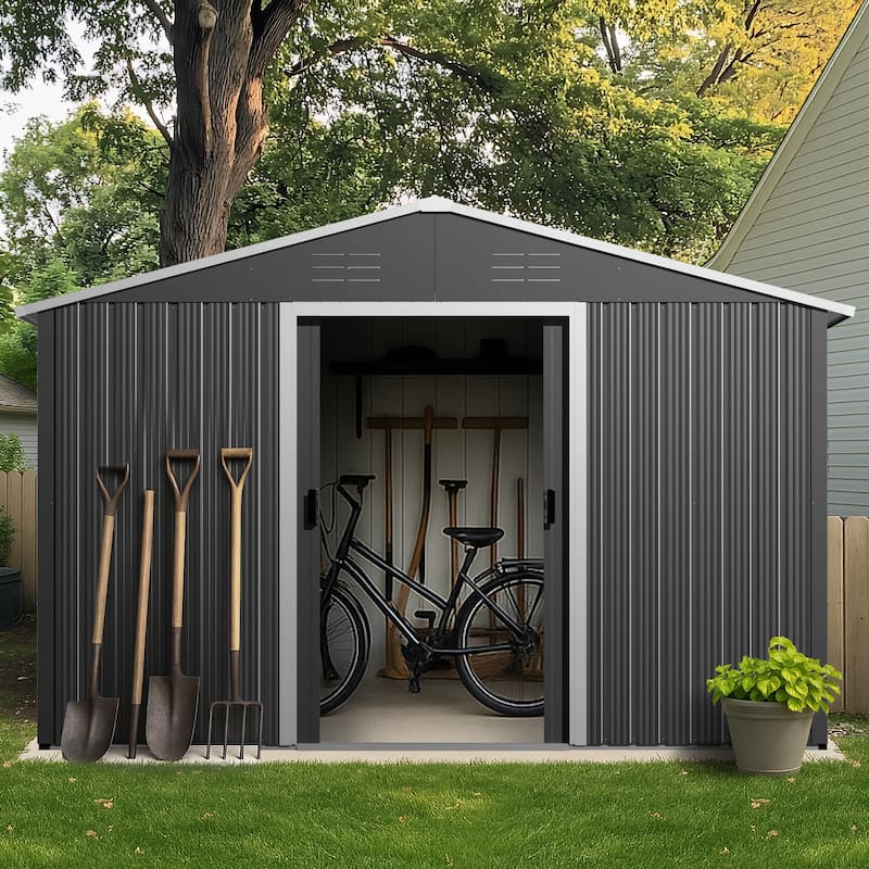 Metal Outdoor Garden Shed Storage Tool Shed with Sliding Doors