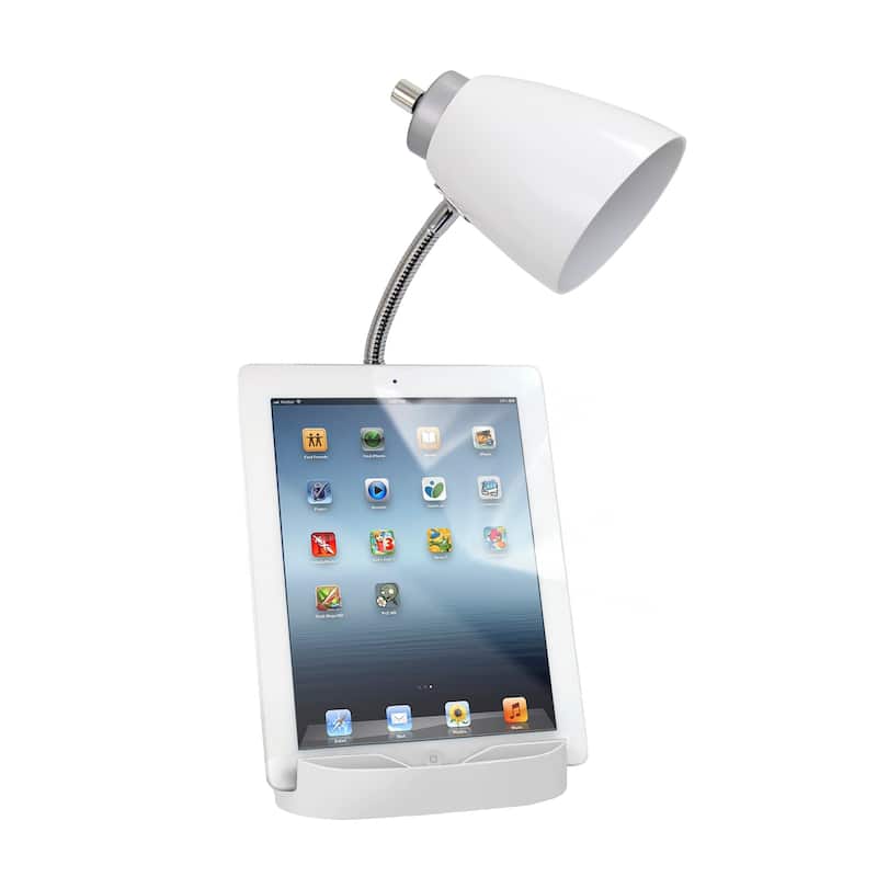 Limelights Gooseneck Organizer Desk Lamp w/ Holder & Charger, White