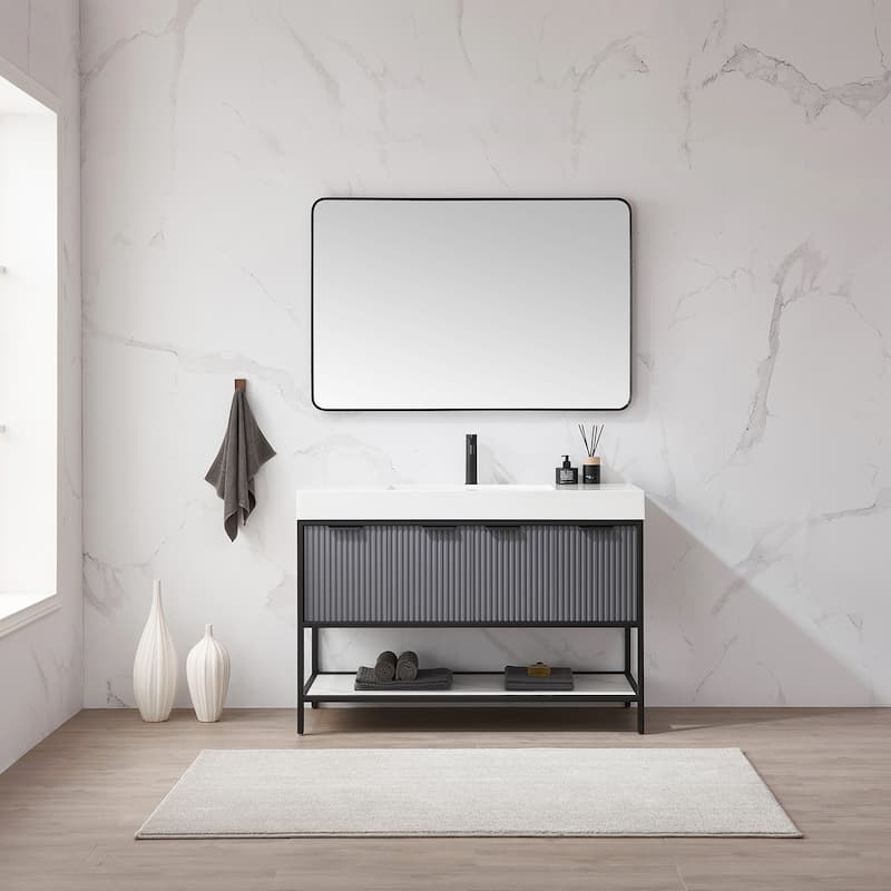 Marcilla 48 in. Single Sink Bath Vanity with Stone Sink Top - 48 in. - Grey-With Mirror