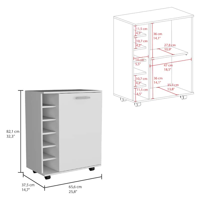 Wick Bar cart with Integrated Wine Storage, Spacious Cabinet and Smooth Rollers