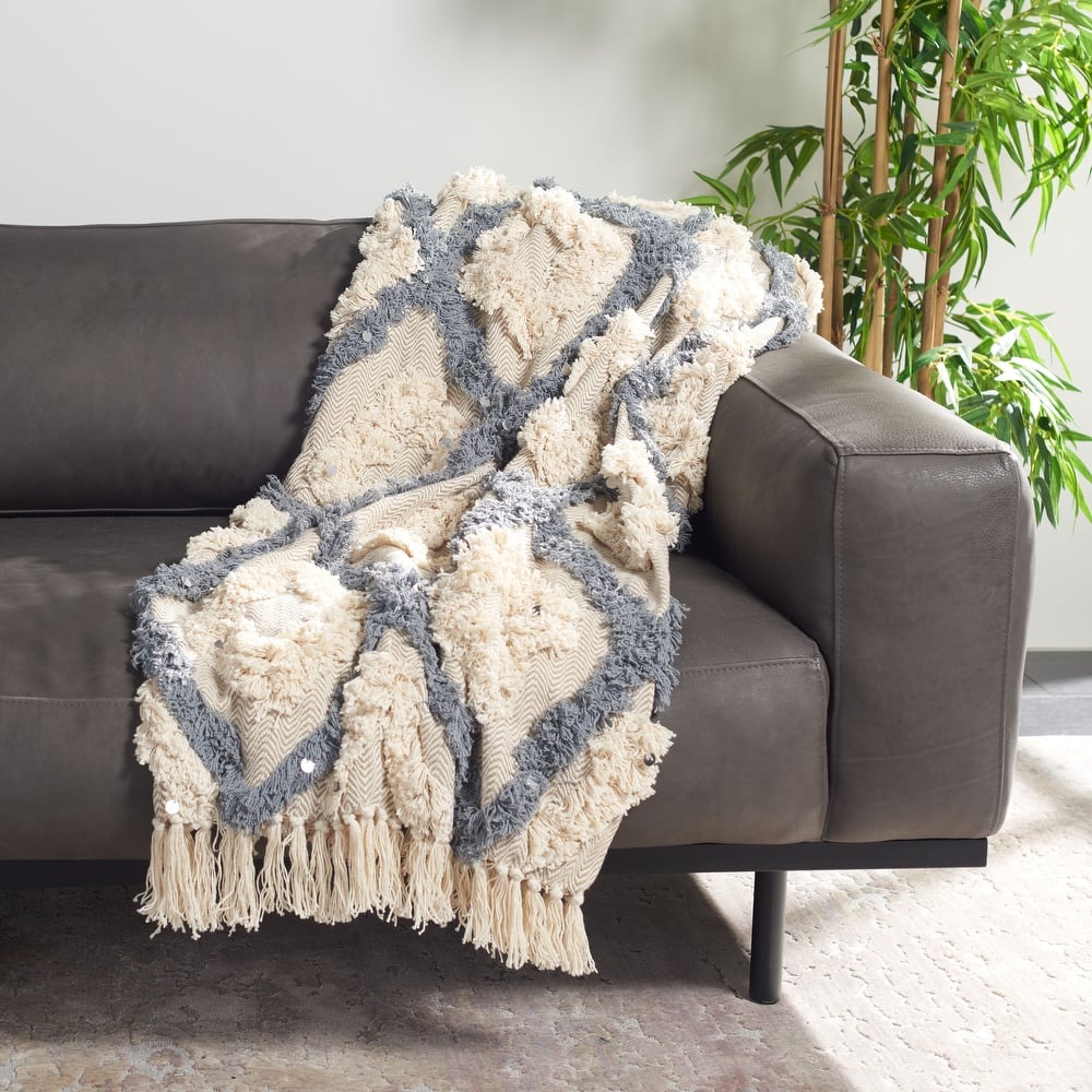 SAFAVIEH Sabah Grace Geometric Pattern Fluffy Tufted Pure Cotton Throw