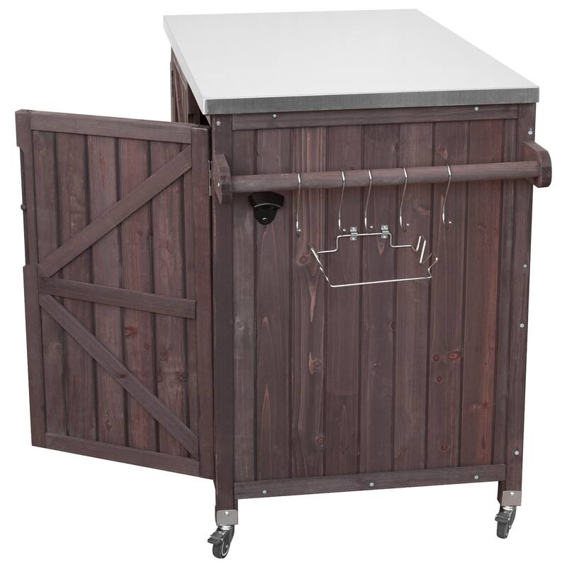 42.1" Outdoor Kitchen Island with Side Shelf, with Storage Cabinet, Outdoor Kitchen Cabinet, Adjustable Shelf and 4 Wheels
