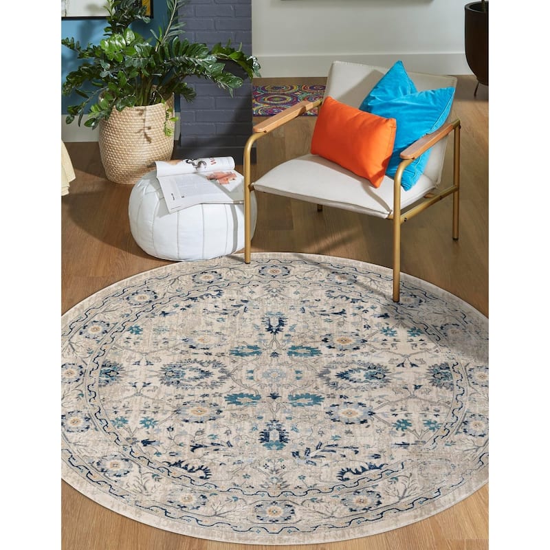 Traditional Hadeya Collection Area Rug - Beige - 7'10" Round