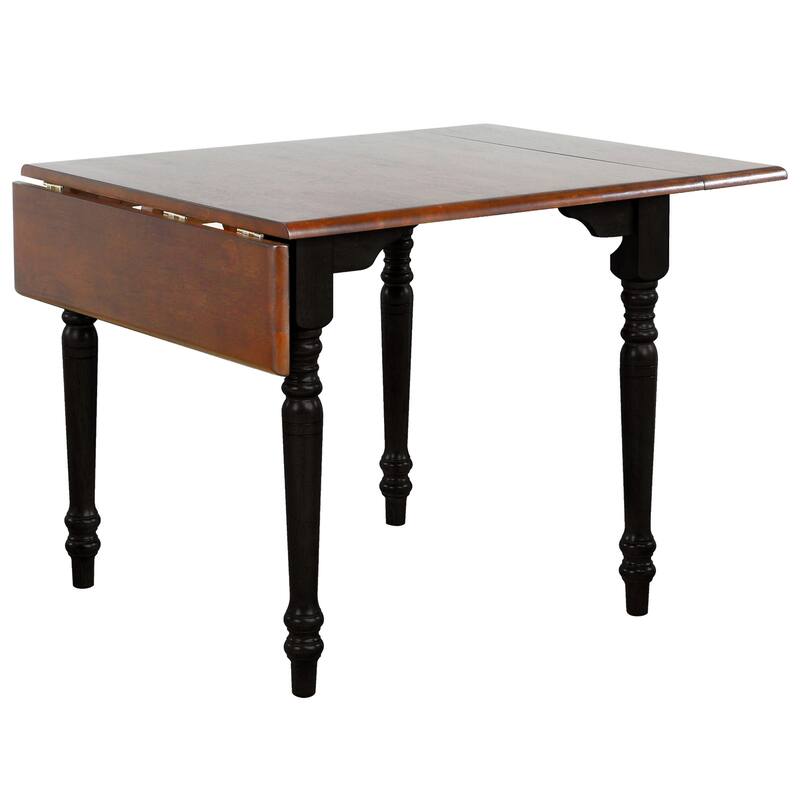 Wooden Rectangular Extendable Drop Leaf Dining Table - 48" - Brown and Black