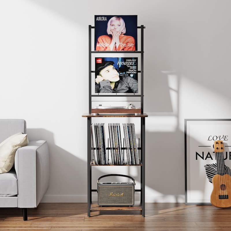 Record Player Stand with Vinyl Storage Turntable Stand for Living Room - 17.8" L x 13.77"W x 61.05" H