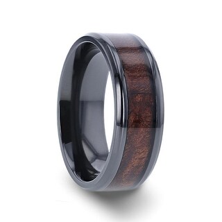 Shop Cerise Redwood Inlaid Black Ceramic Ring With Beveled Edges 8mm On Sale Overstock 16634825