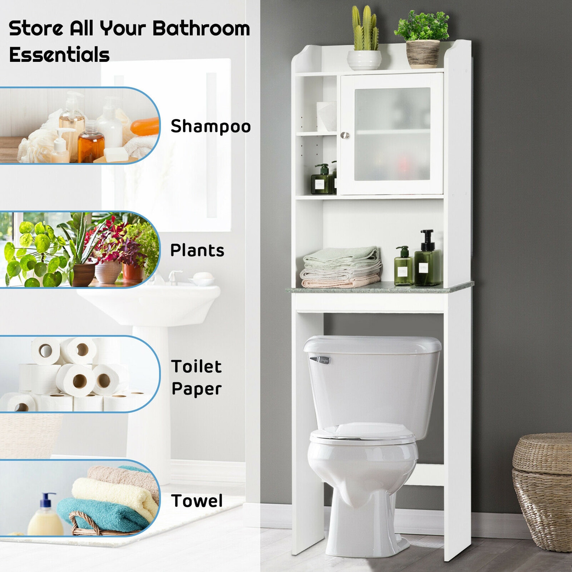 Home Bathroom Shelf Over The Toilet, Storage Cabinet Over Toilet, Bathroom  Organizer Space Saver - Yahoo Shopping