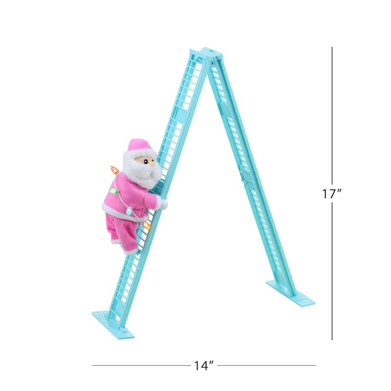 17" Animated Tabletop Pastel Climbing White Santa