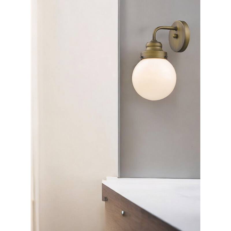 One Light Gold Wall Sconce with Round Glass Shade Hardwired and Dimmable Fixture for Bathroom or Hallway - 11" H x 6" W x 7" D