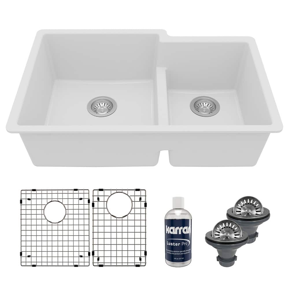 Karran 32" Undermount Large/Small Bowl Quartz Kitchen Sink Kit - 32" x 21.25" x 9"