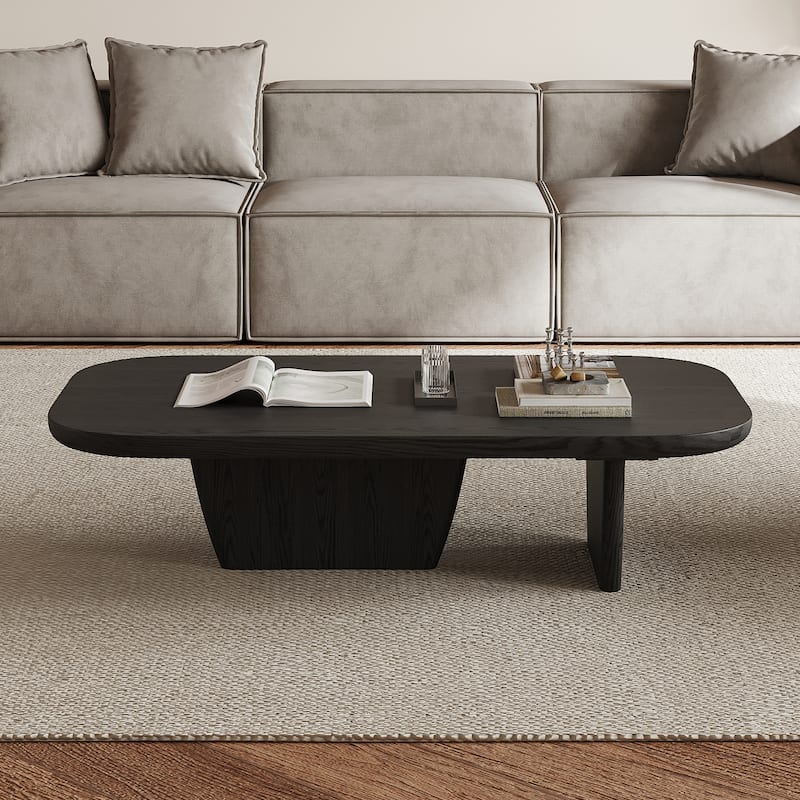 51" Modern Coffee Table with Two Legs,Solid Wood Veneer, Retangular Coffee Table for Living Room
