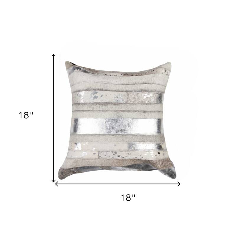 18" Gray and Silver Striped Cowhide Throw Pillow