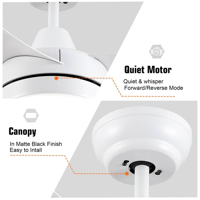 42 in. Black modern Ceiling Fan with Light and Remote Control, Reversible DC Motor - 42 Inches