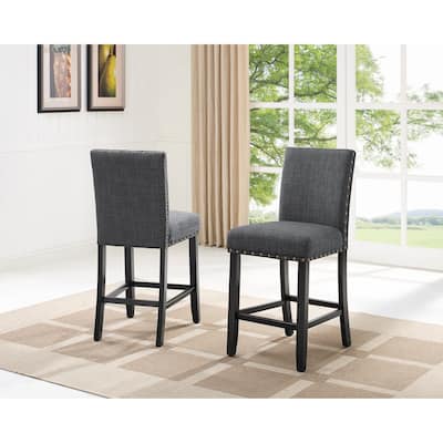 Biony Fabric Counter Height Stools with Nailhead Trim, Set of 2