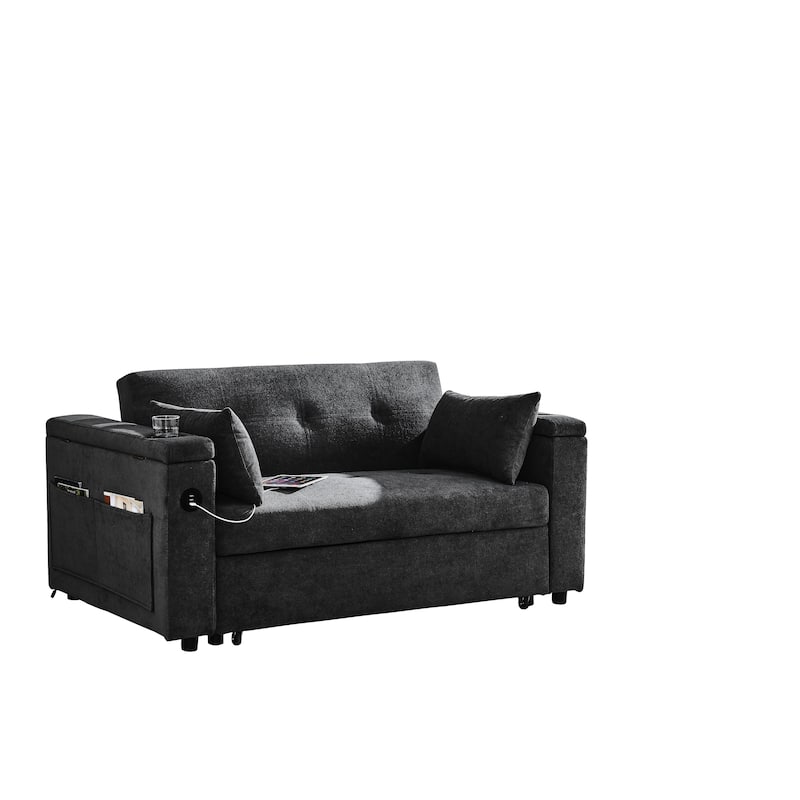 54" Pull-Out Sleeper Sofa Bed Double Seat Recliner Sofa Bed