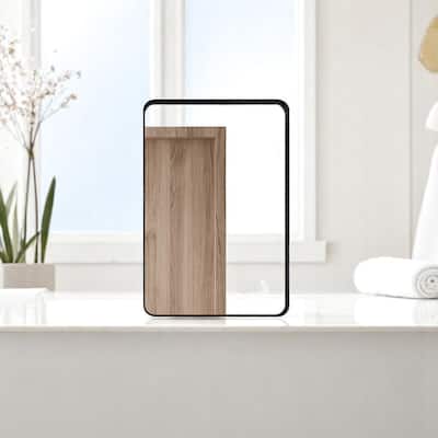 Black Metal Framed Bathroom Mirror Cabinet 20x30 Inch, Recessed or Wall Mounted Medicine Cabinet with Storage Shelves