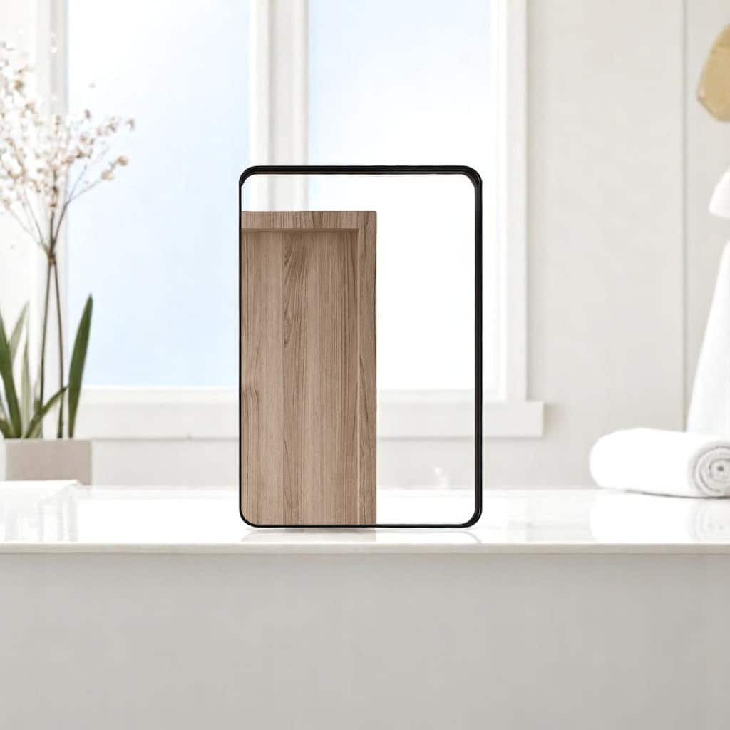Black Metal Framed Bathroom Mirror Cabinet 20x30 Inch, Recessed or Wall Mounted Medicine Cabinet with Storage Shelves