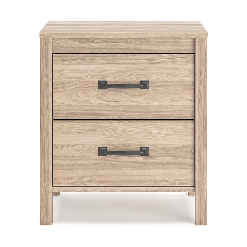 Bette Nightstand, 2 Drawers, Light Oak Brown Wood Finish, 24 Inch