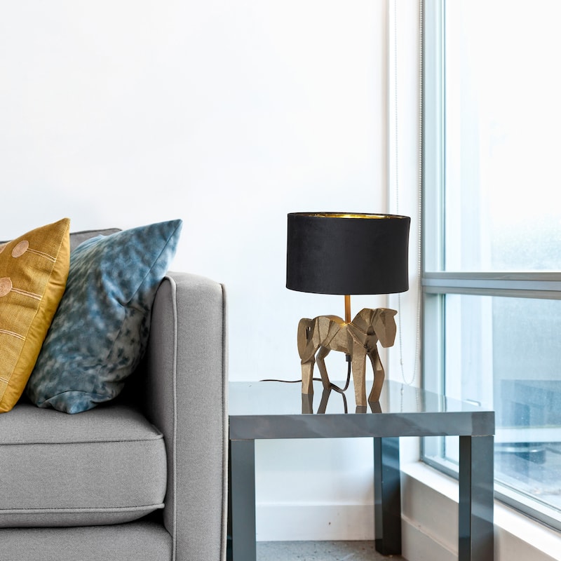 River of Goods 17.75-Inch Gold Origami Horse-Shaped Table Lamp with Black Fabric Drum Shade - 10.75" x 10.25" x 17.75"