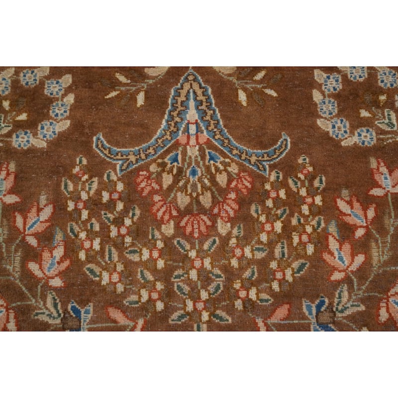 Hand Knotted Oriental 100% Wool Carpet Traditional Floral Brown Mashad Area Rug - 12' 9'' X 9' 9''