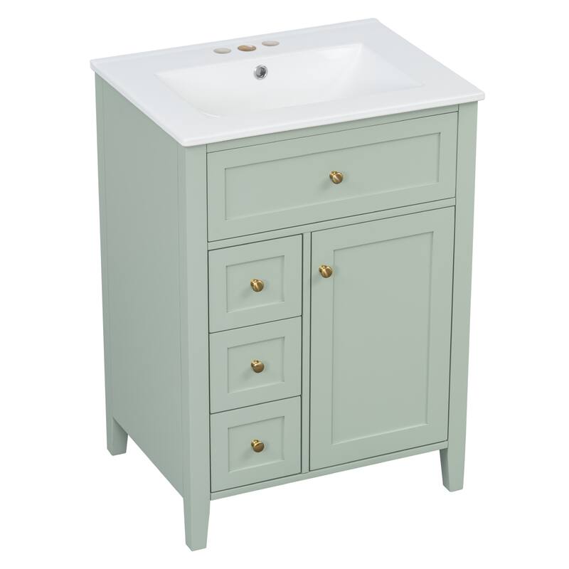 Roomfitters 24" Bathroom Vanity with Sink, Solid Wood Legs, 4 Drawers & Cabinet with Adjustable Shelf