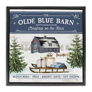 Stupell Christmas on Farm Phrase Framed Floater Canvas Wall Art Design by Mollie B.