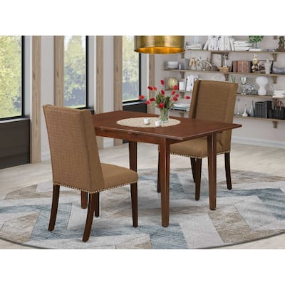 HomeStock 3-Piece Mahogany Finish Rectangular Solid Wood Top with Butterfly Leaf Dining Table Set