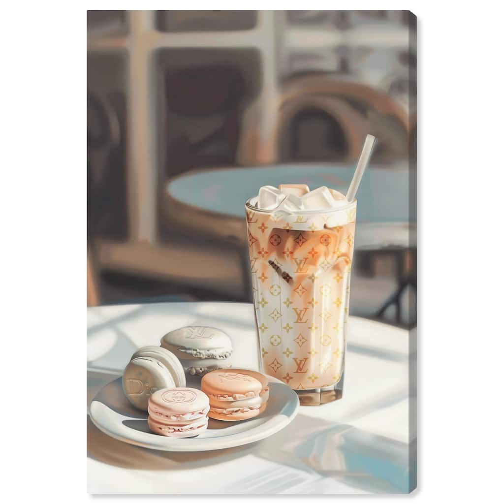 Glam Iced Coffee and Macarons Canvas by Art Remedy, Gallery Wrapped