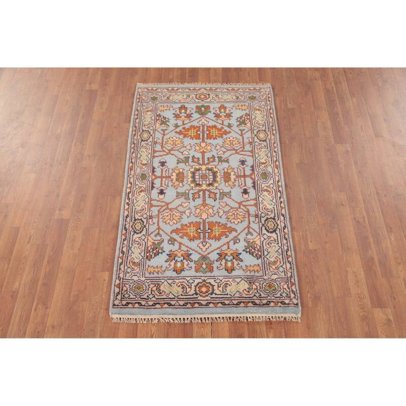 Light Blue Heriz-Serapi Accent Rug Hand-Knotted Floral Wool Carpet - 2'11"x 5'1"