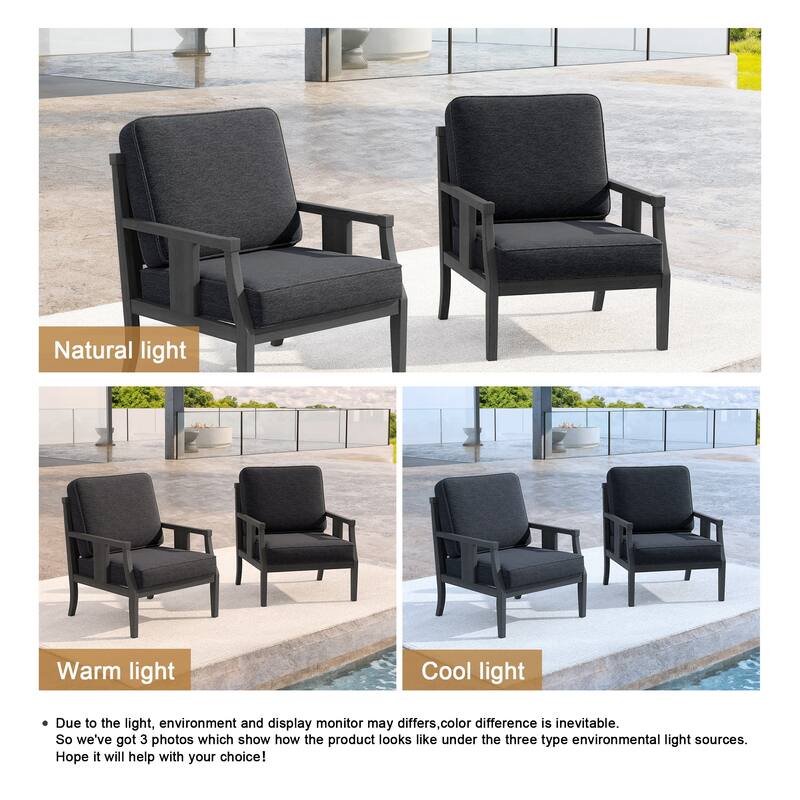 Set of 2 Outdoor Teak Wood Armchairs with Cushions, Patio Club Chairs