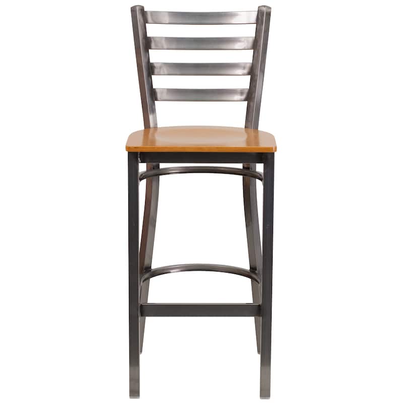 Clear Coated Ladder Back Metal Restaurant Barstool - 17"W x 18"D x 42.25"H