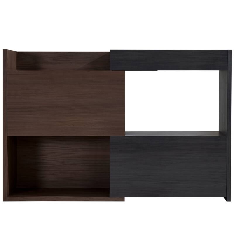 Retractable Corner Bookcase Set of 2 Wood Storage Cabinet, Buffet Sideboard w/ Drawer for Living Room, Entryway, Kitchen, Office