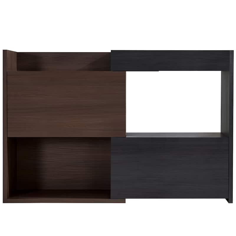 Roomfitters Set of 2 Storage Cabinets, Multifunctional Buffet Sideboards with Adjustable Shelves for Kitchen, Black & Walnut
