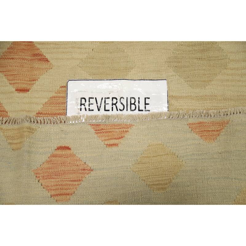 Hand Woven Oriental 100% Wool Carpet Southwestern Tribal Beige & Ivories Kilim Area Rug - 8' 8'' X 5' 10''