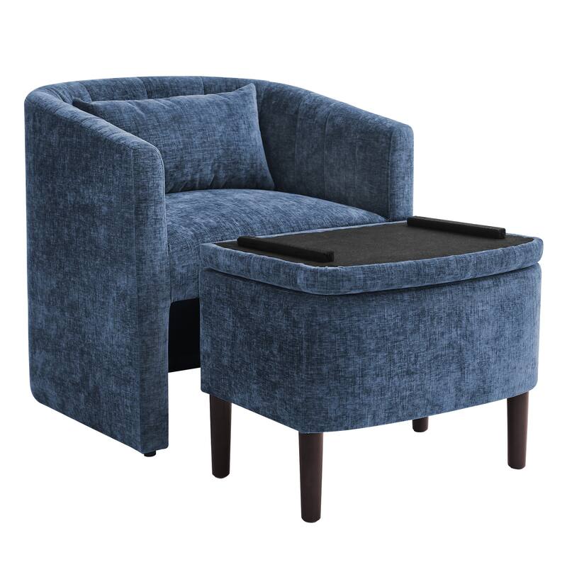 Barrel Accent Chair With Storage Ottoman,Modern Living Room Barrel Chair,Chenille Reading Chair With Ottoman For Living Room