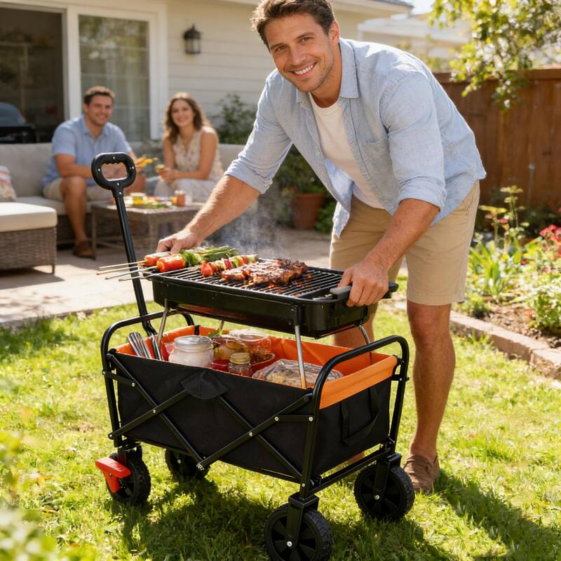 Anmytek Orange Black Mini Folding Brake Wagon Garden Shopping Beach Cart