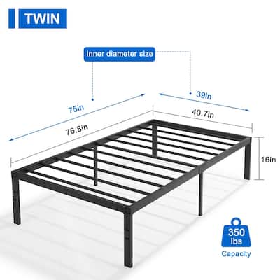 Javlergo 14/16/18 Inch Metal Platform Bed Frame, Heavy Duty Slat Support /No Box Spring Needed